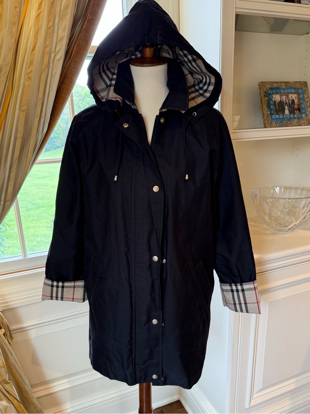 BURBERRY Nova check insulated removable lining hooded black raincoat size 8 - Picture 3 of 16